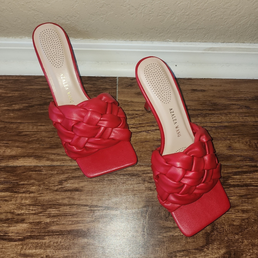 Red Braided Square-Toe Heels
